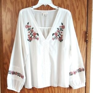 Festi White Embroidered Long Sleeve Blouse